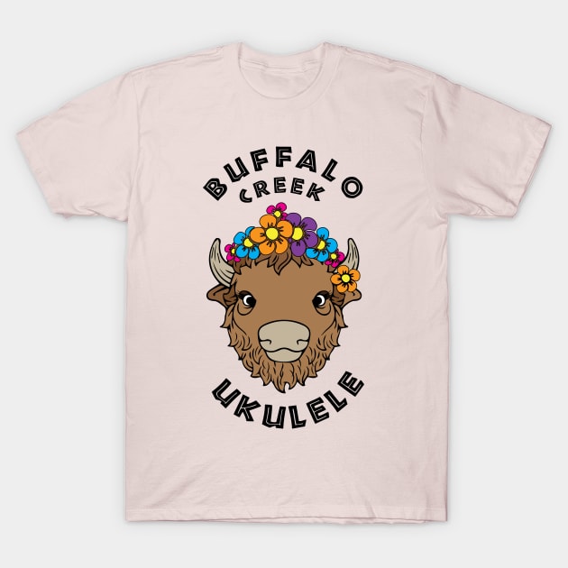 Buffalo Creek Ukulele T-Shirt_Black Text T-Shirt by Sara Howard